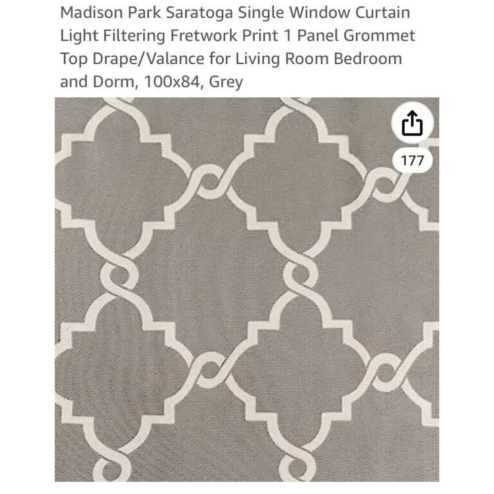 Madison Park Saratoga Print Grommet Window Curtain Panels SET OF 2 Gray